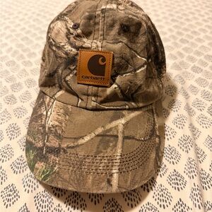 Carhartt Woodland Camo Cap with Leather Patch